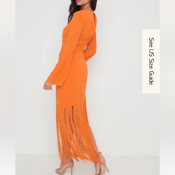 ORANGE FRINGE MAXI PRETTY LAVISH WEDDING GUEST DRESS - Picture 3 of 4